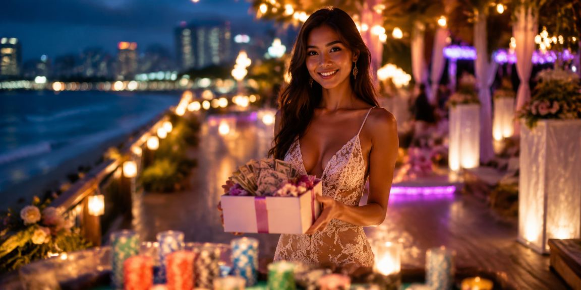 Suasana pasar malam Vietnam dengan lampu berwarna-warni saat pengguna mengakses platform casino online